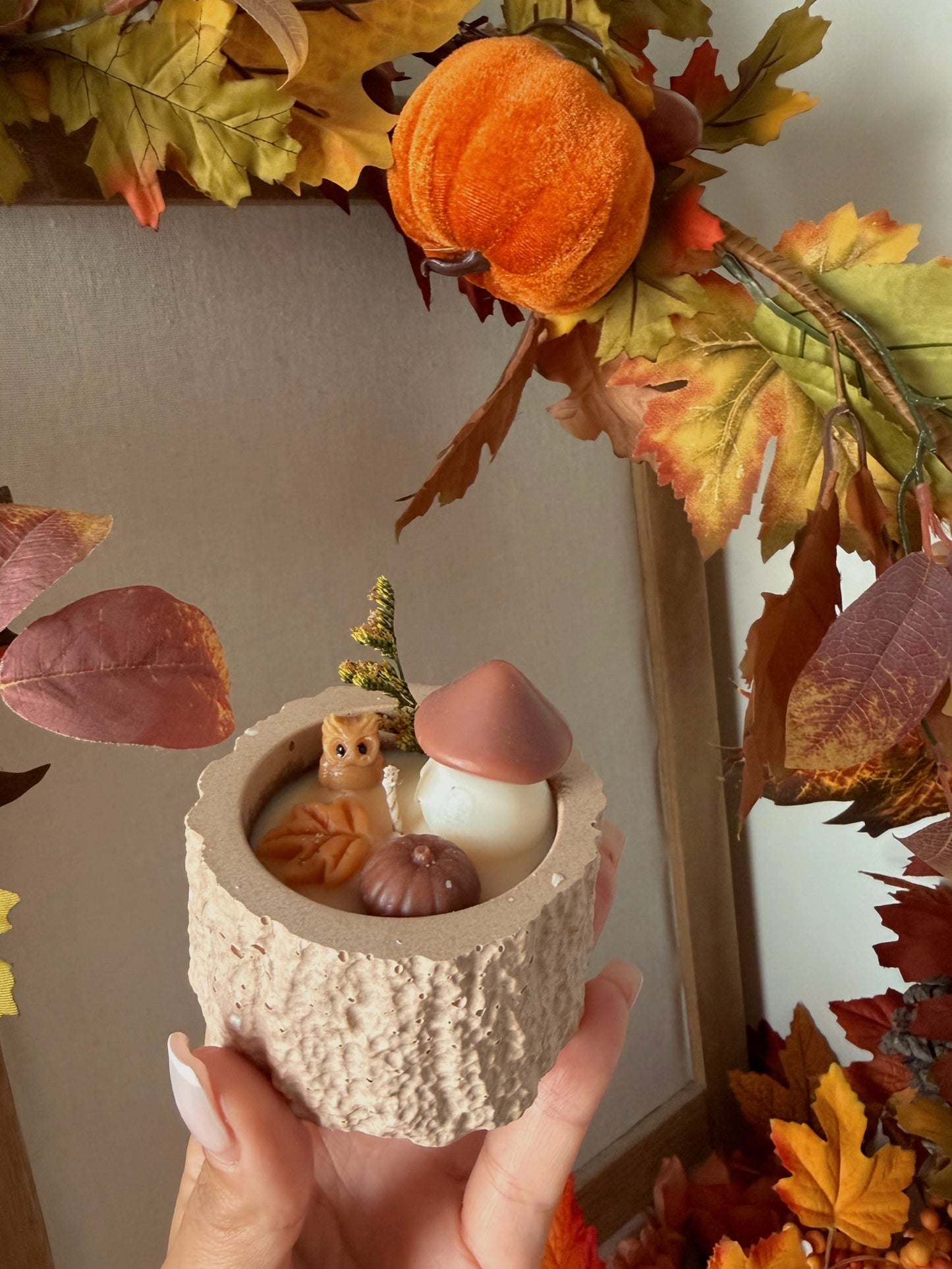 Bougie tronc d'arbre pot fait main en jesmonite petit modèle & cire de soja senteur au choix
