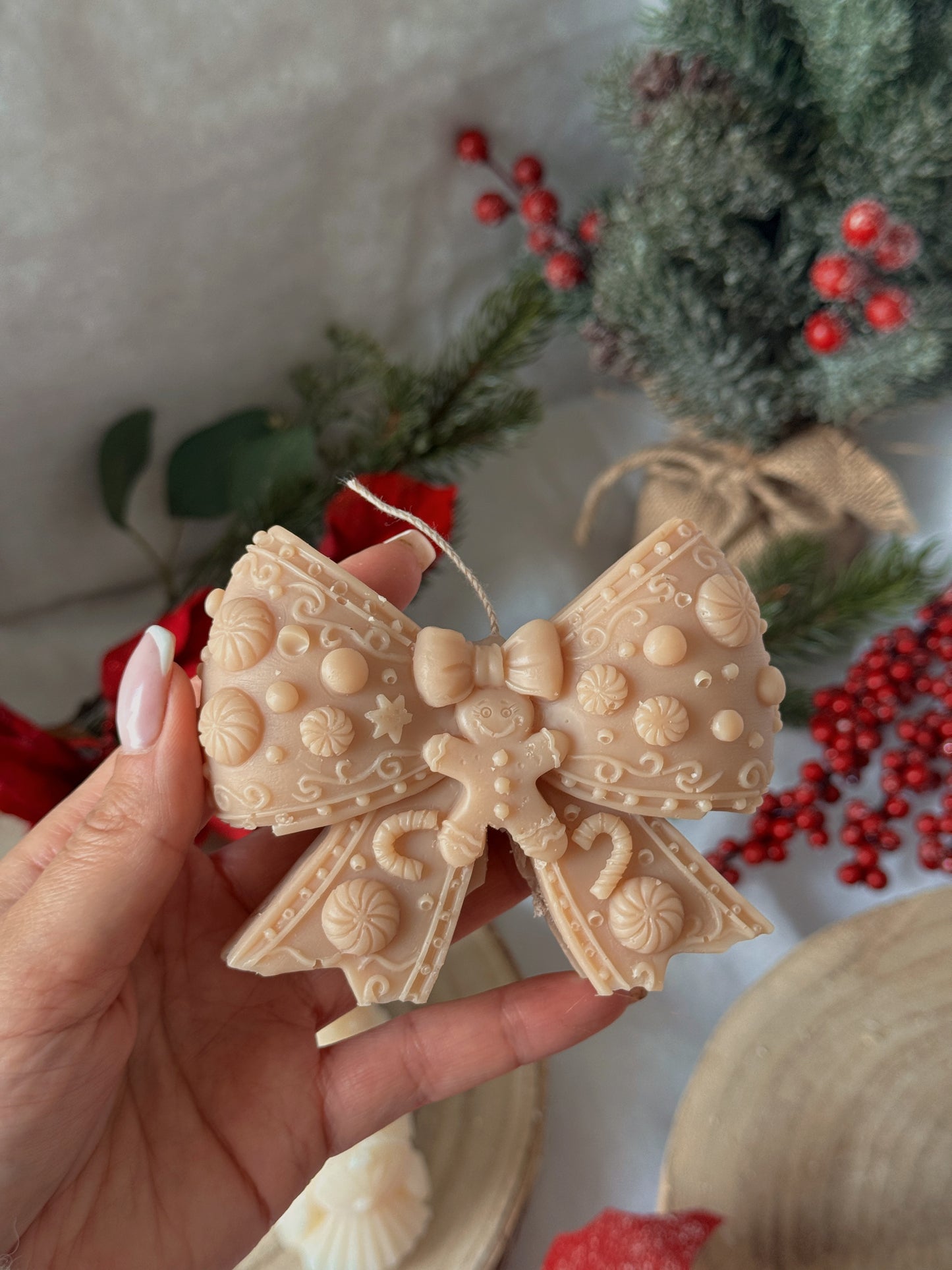 Bougie noeud pain d’épice  fait main en cire d’olive coloris et senteur au choix