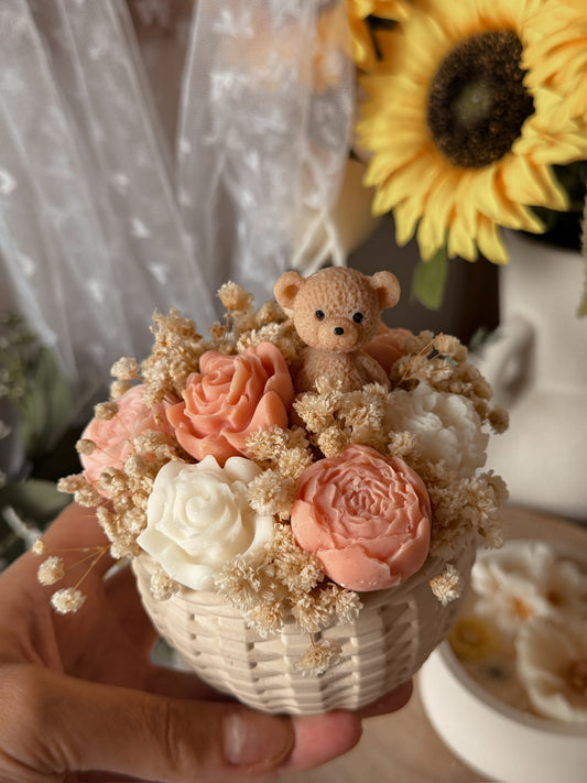 Bouquet de fondants parfumés panier fait main en jesmonite senteur gaufre