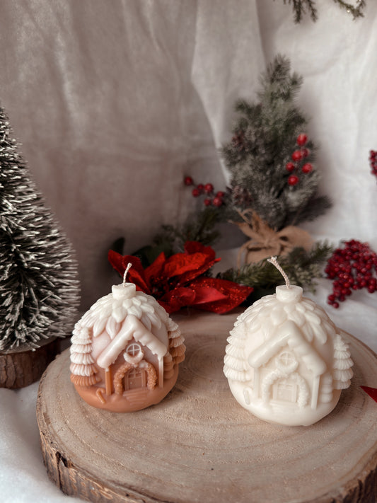 Bougie boule de Noël décorée  fait main en cire d’olive coloris au choix