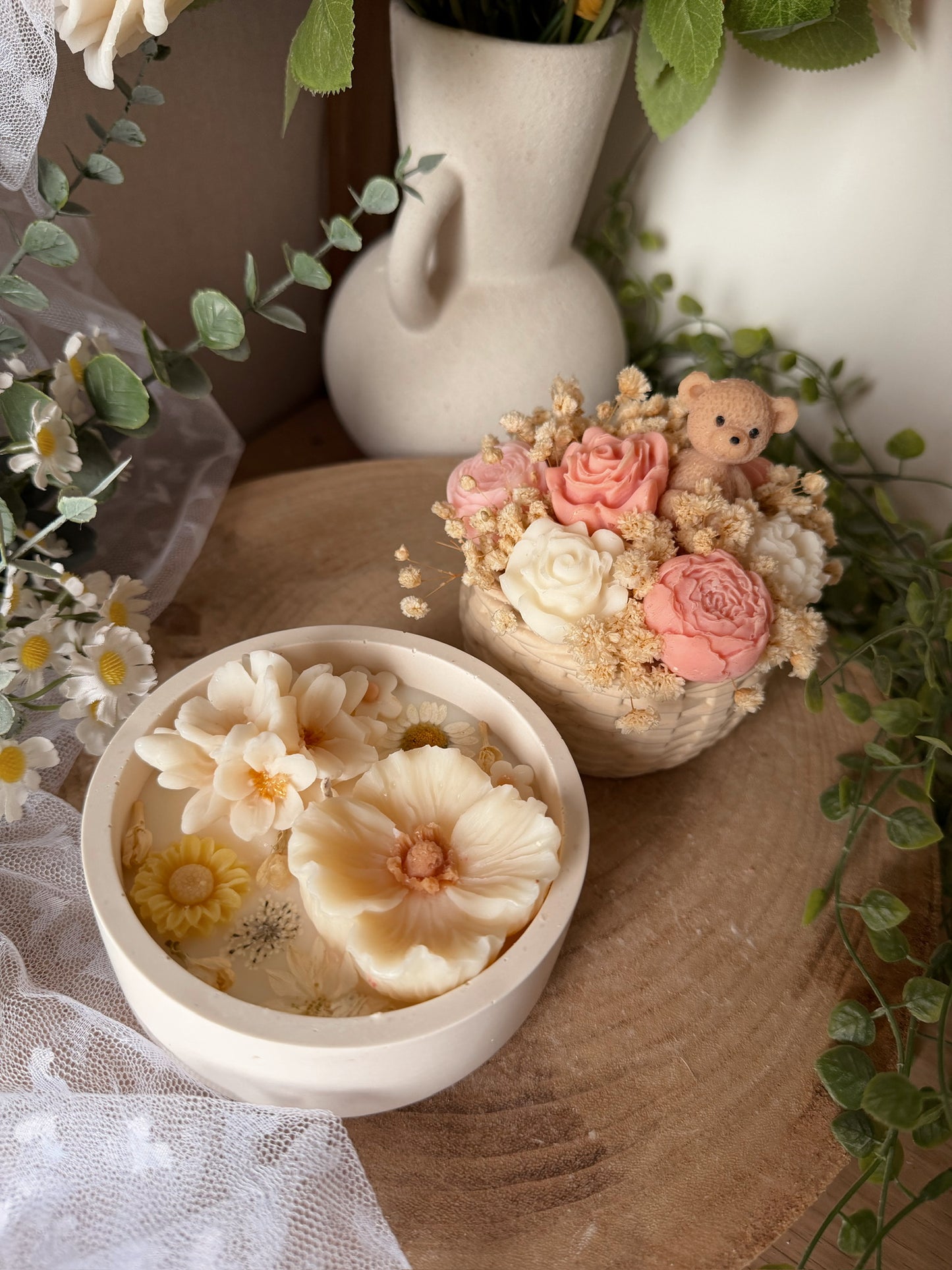 Bouquet de fondants parfumés panier fait main en jesmonite senteur gaufre