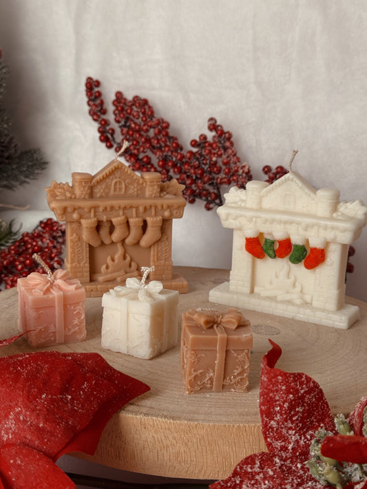 Bougie cheminées de Noël fait main en cire d’olive coloris et senteur au choix