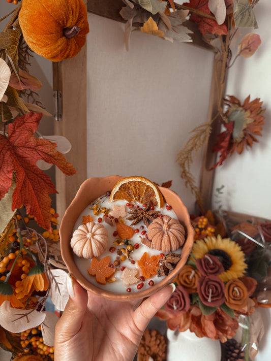 Bougie pot fait main texturé édition automne