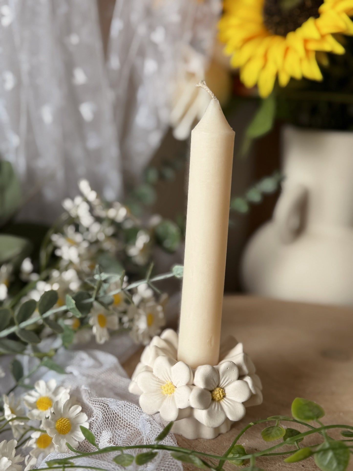 Bougeoir marguerite fait main en jesmonite