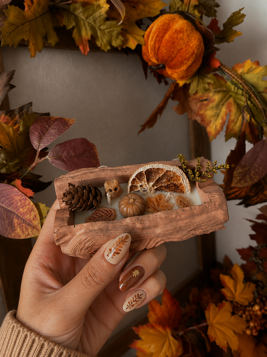 Bougie bûche pot fait main en jesmonite grand modèle & cire de soja senteur au choix