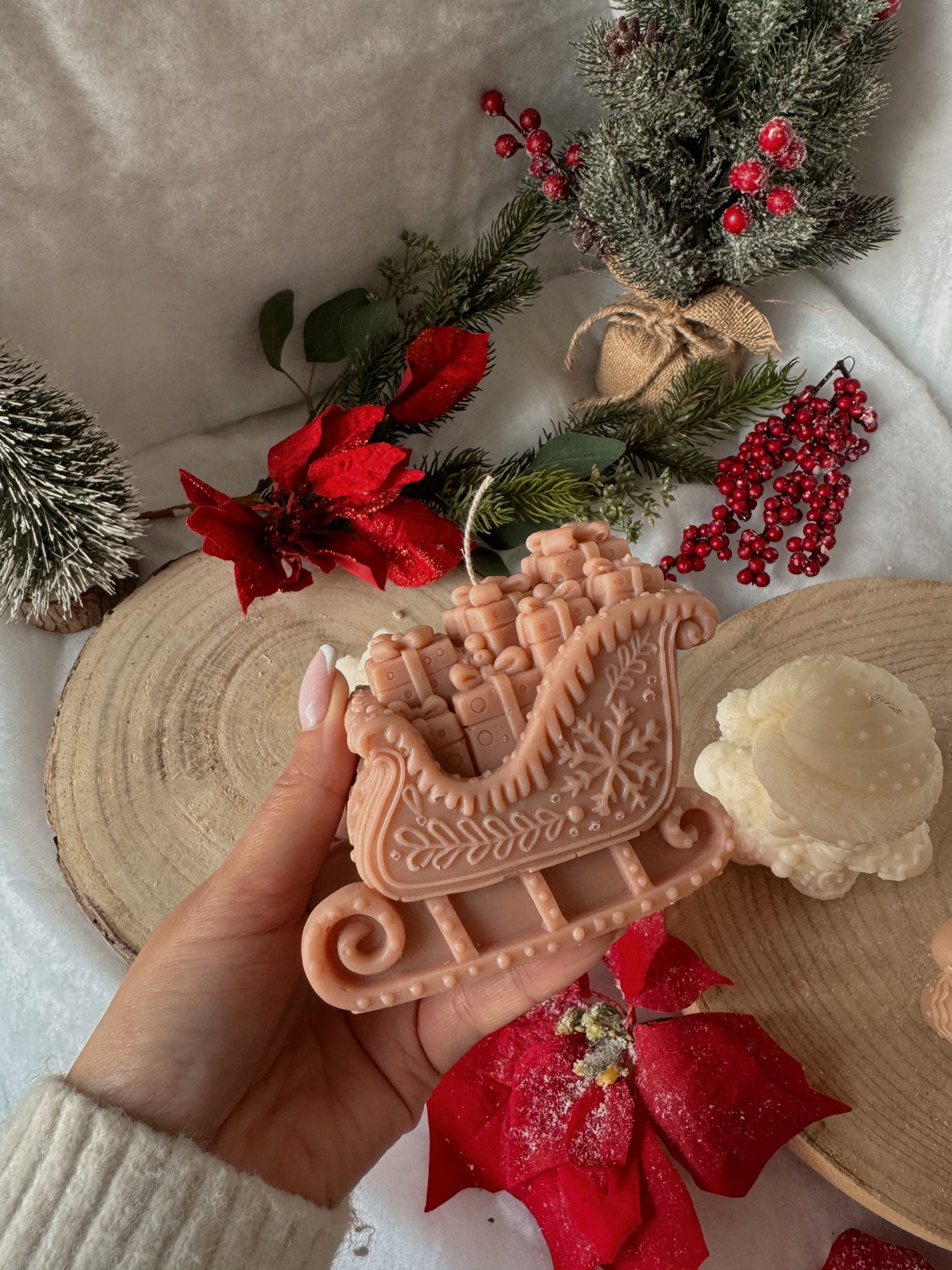 Bougie traîneau fait main en cire d’olive coloris au choix