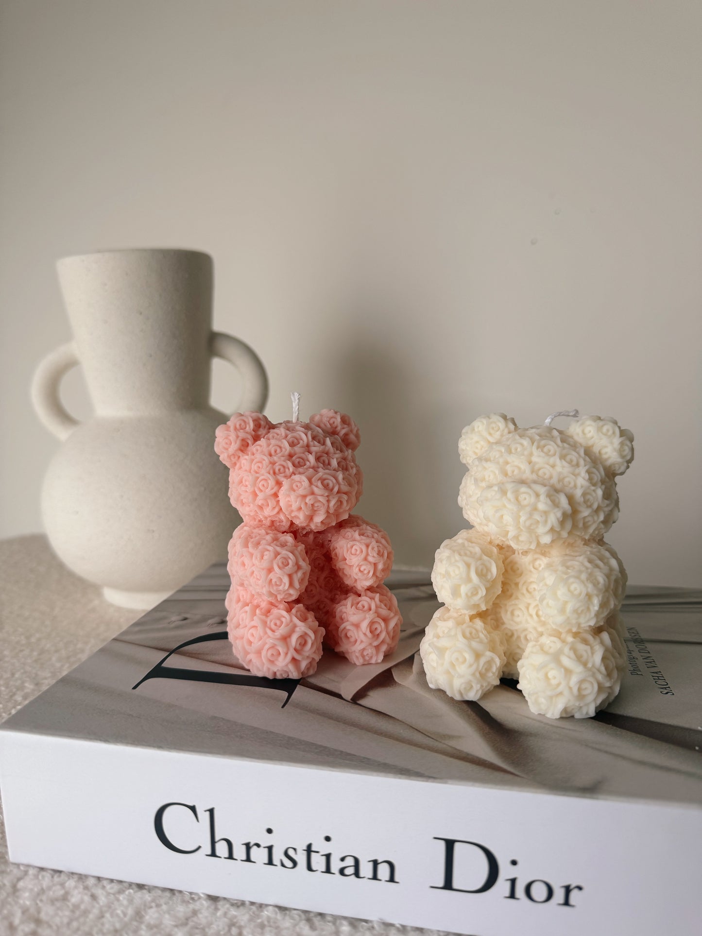 Bougie Teddy bear boutons de roses coloris au choix