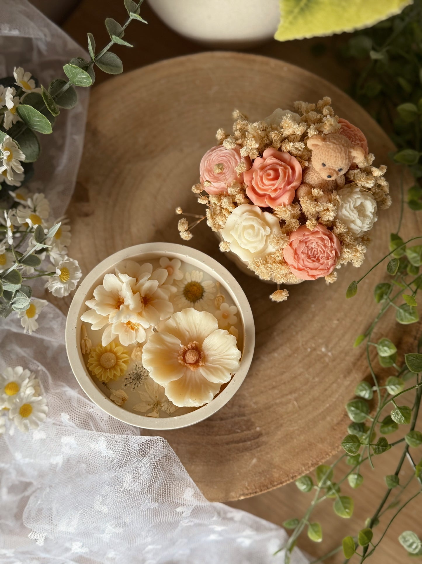 Bouquet de fondants parfumés panier fait main en jesmonite senteur gaufre