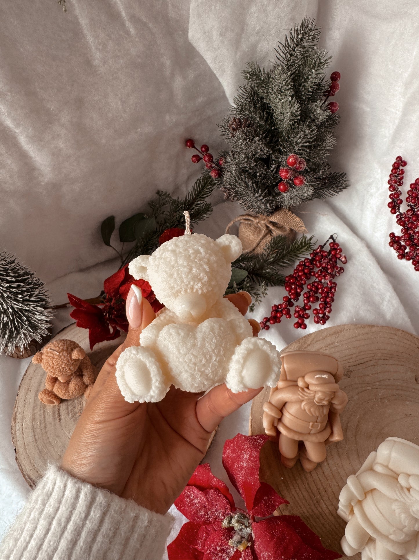 Bougie nounours câlin fait main en cire d’olive coloris au choix