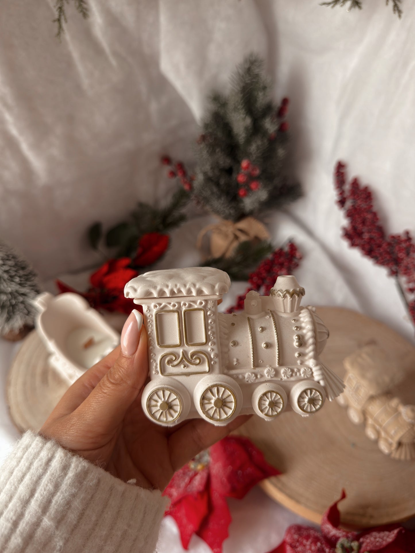 Bougie petit train fait main en jesmonite coloris et senteur au choix