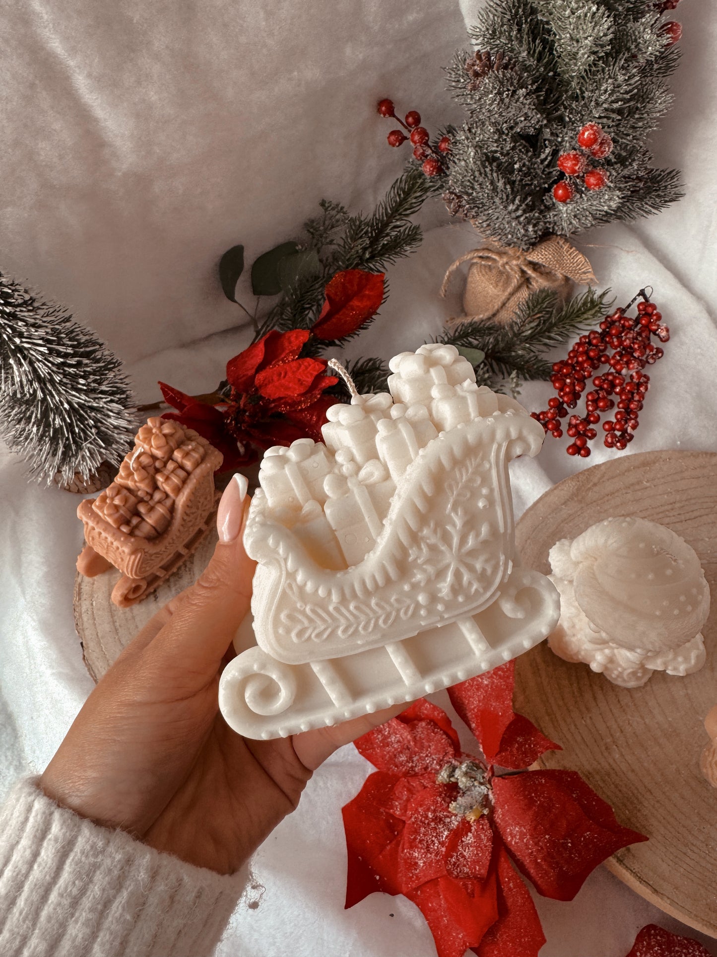 Bougie traîneau fait main en cire d’olive coloris au choix