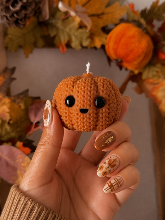Bougie citrouille tricot fait main en cire d'olive coloris au choix senteur automne gourmand