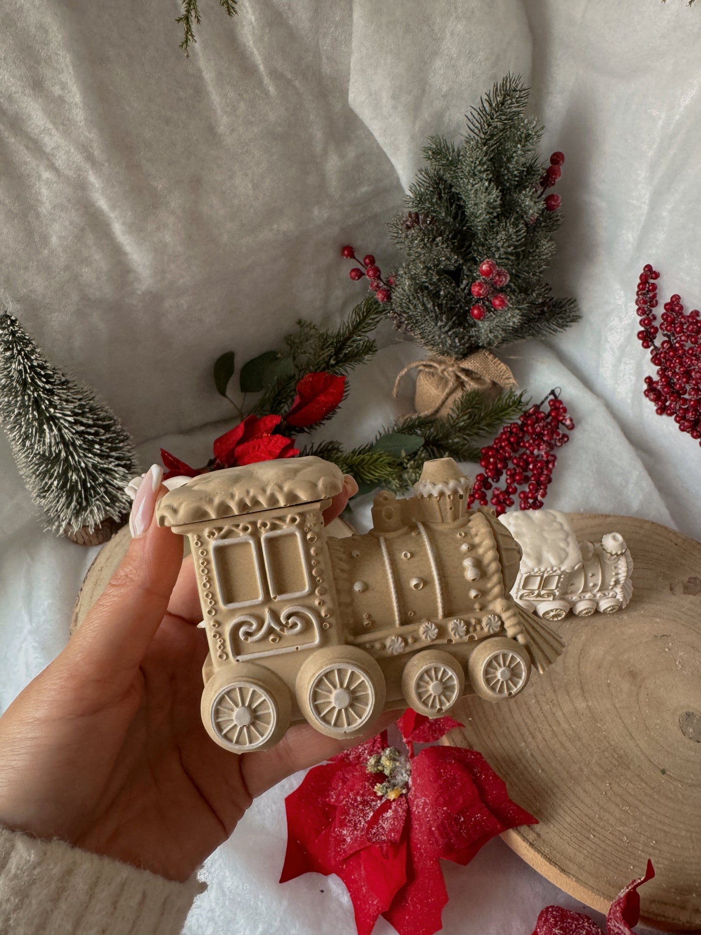 Bougie petit train fait main en jesmonite coloris et senteur au choix