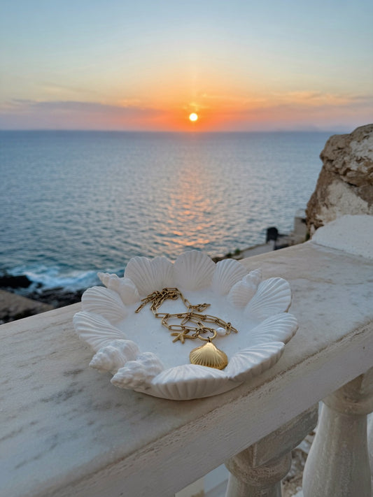 Plateau ornements coquillages fait main en jesmonite