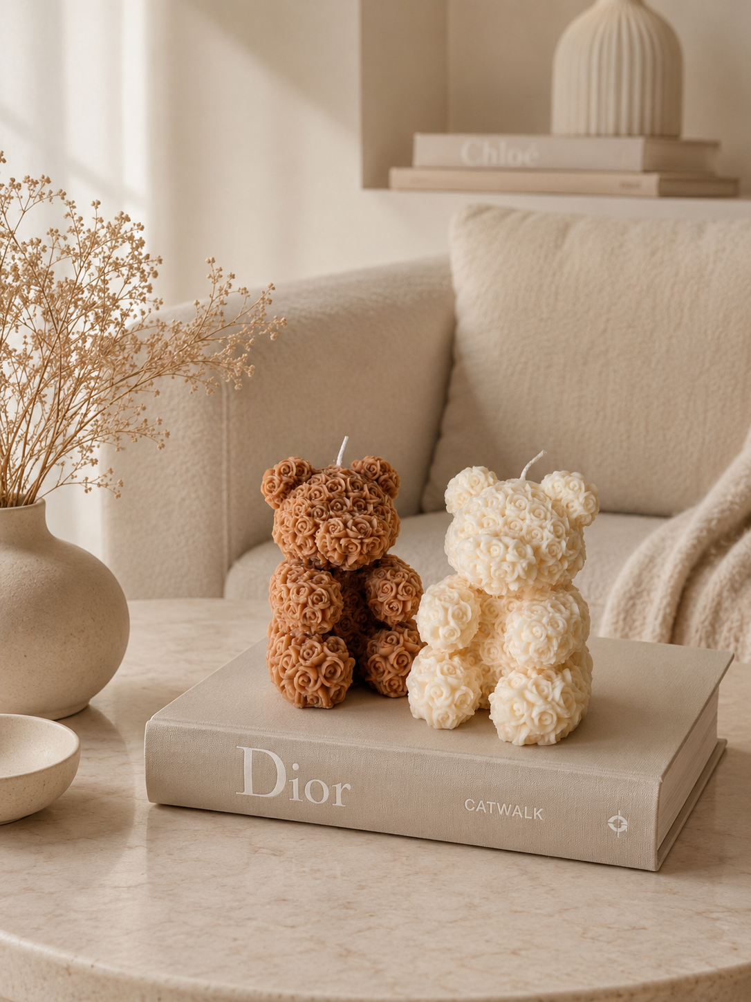 Bougie Teddy bear boutons de roses coloris au choix