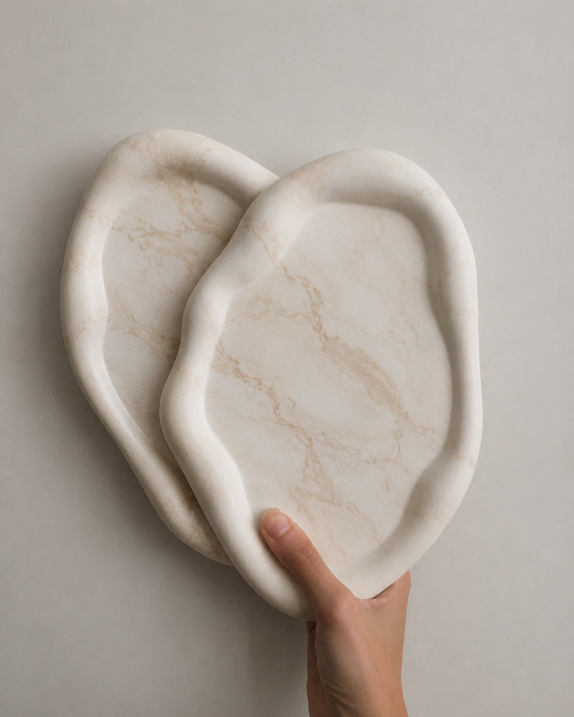 Plateau Ilyana uni blanc ou marbre fait main en Jesmonite