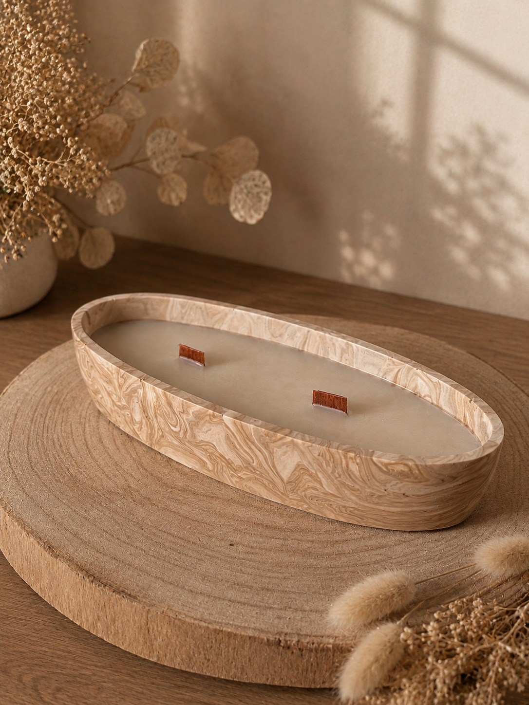 Bougie Centre de table marbré beige
