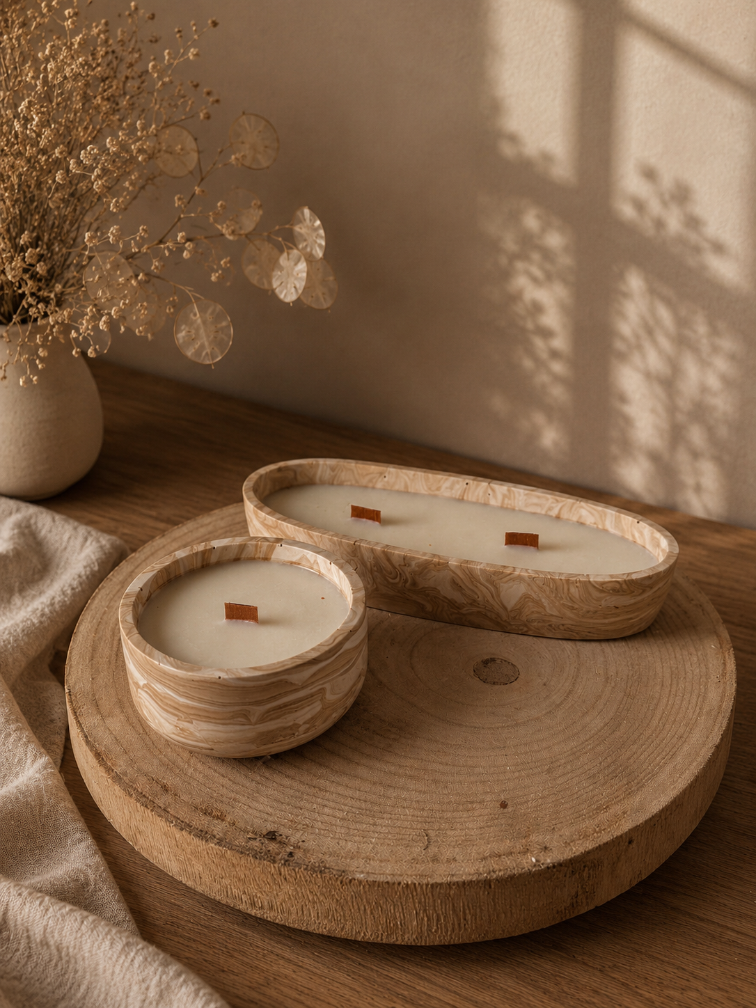 Bougie Centre de table marbré beige